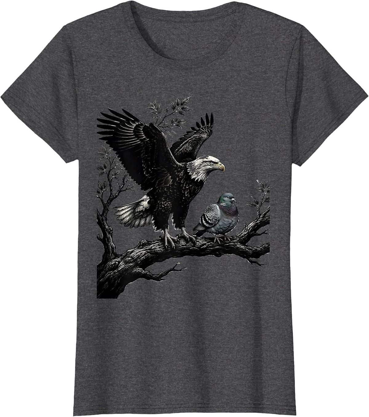 Women's Bald Eagle and Dove Perched on Branch Mom Dad T-Shirt - Dark Heather Grey