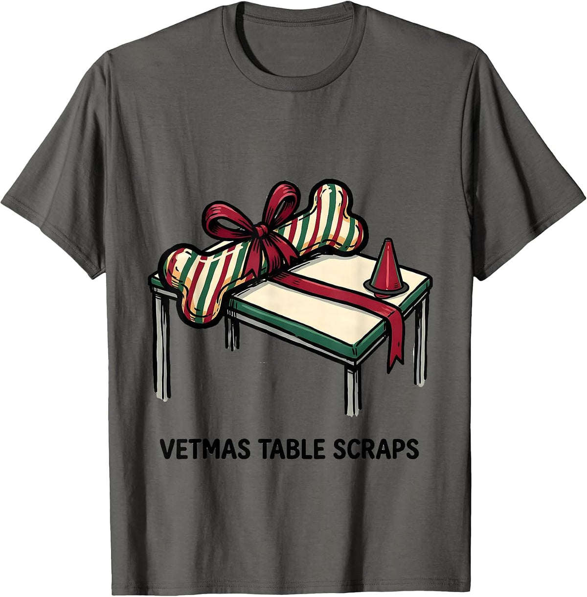 Men's Vetmas Table Scraps Funny Vet Tech Christmas Veterinary T-Shirt - Asphalt Grey