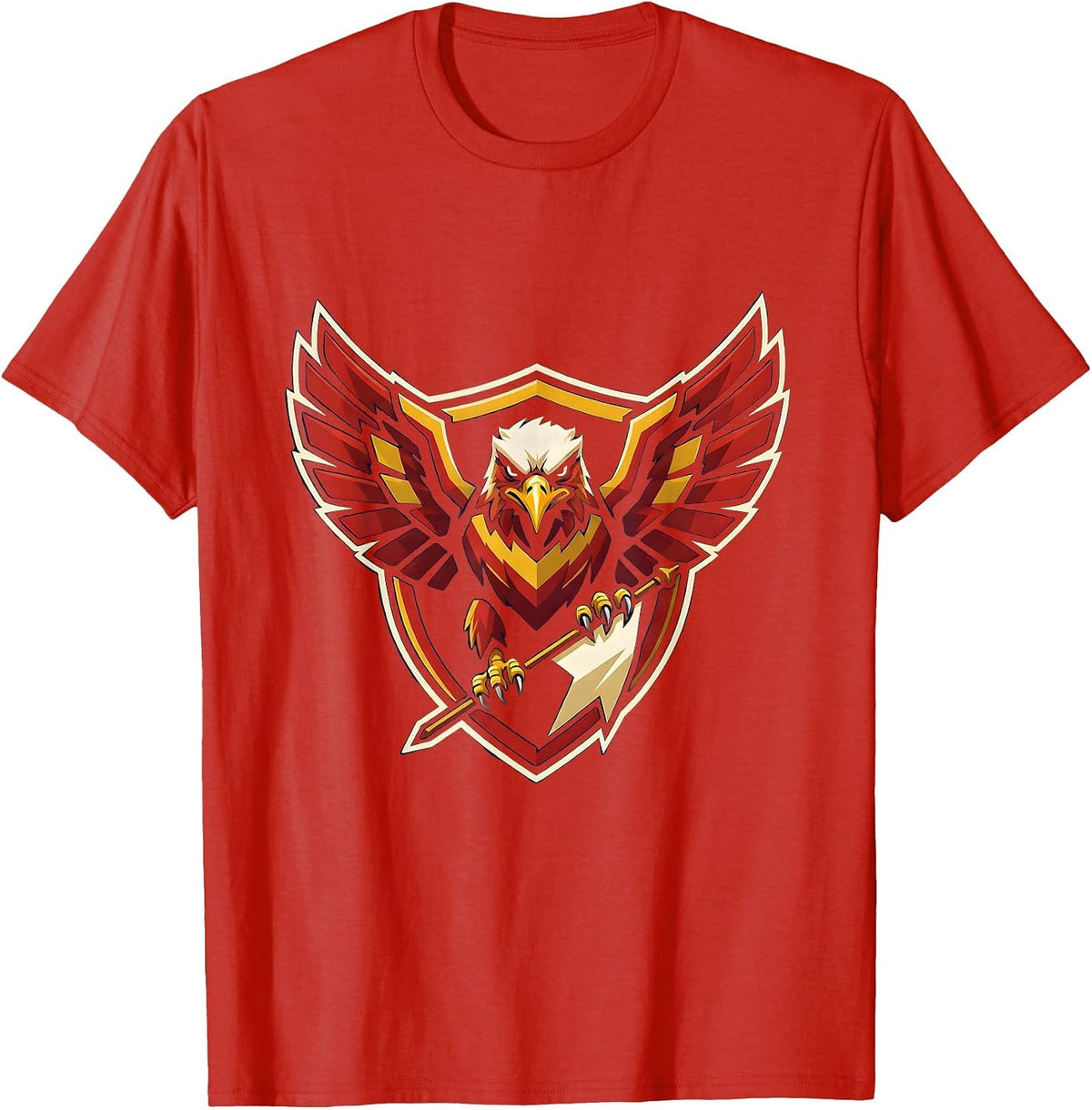 Men's Bold Eagle Clutching a Pennant Graphic Design T-Shirt - Red
