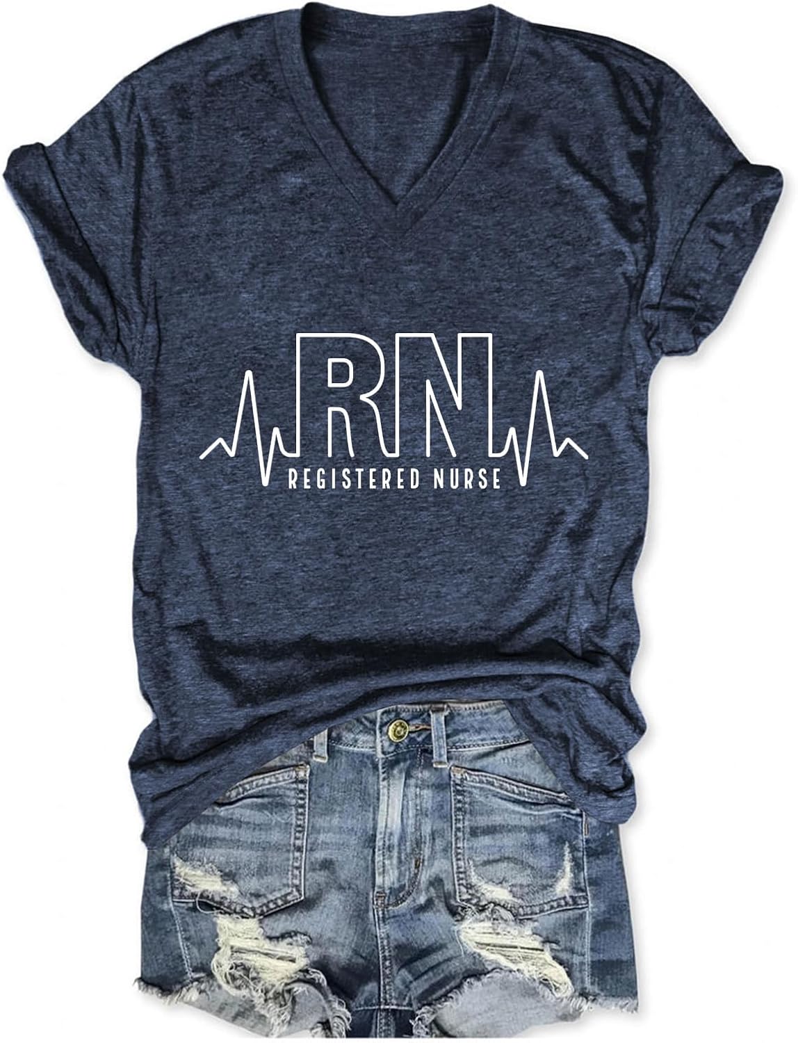 Nurse Shirts for Womens RN Registered Nurse T-Shirt Nurse Life Tshirts School Nursing Tops Casual Summer V Neck Tees - Navy