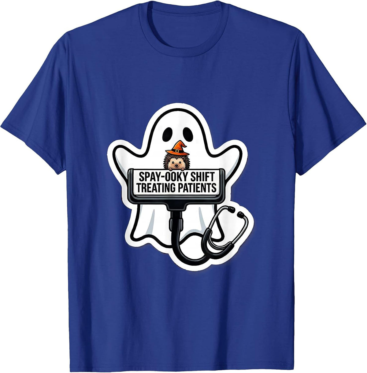 Men's Spay-ooky Shift Treating Patients Funny Vet Tech Halloween T-Shirt - Royal Blue