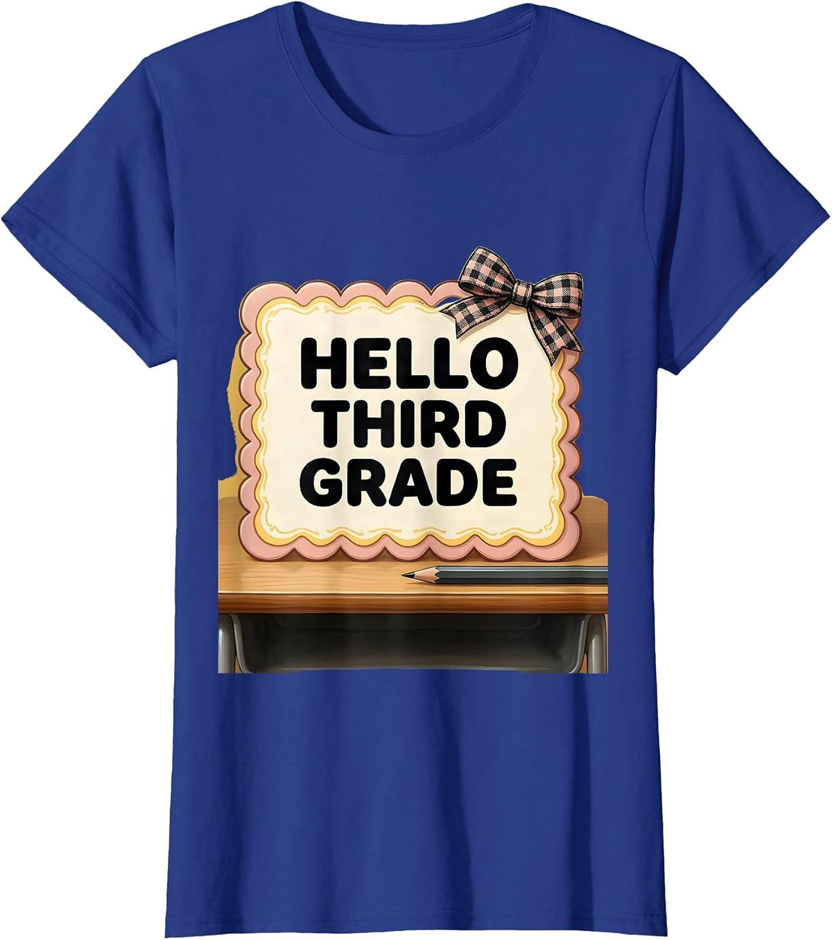 Women's Hello Third Grade Cute Coquette Back To School Pencil T-Shirt - Royal Blue