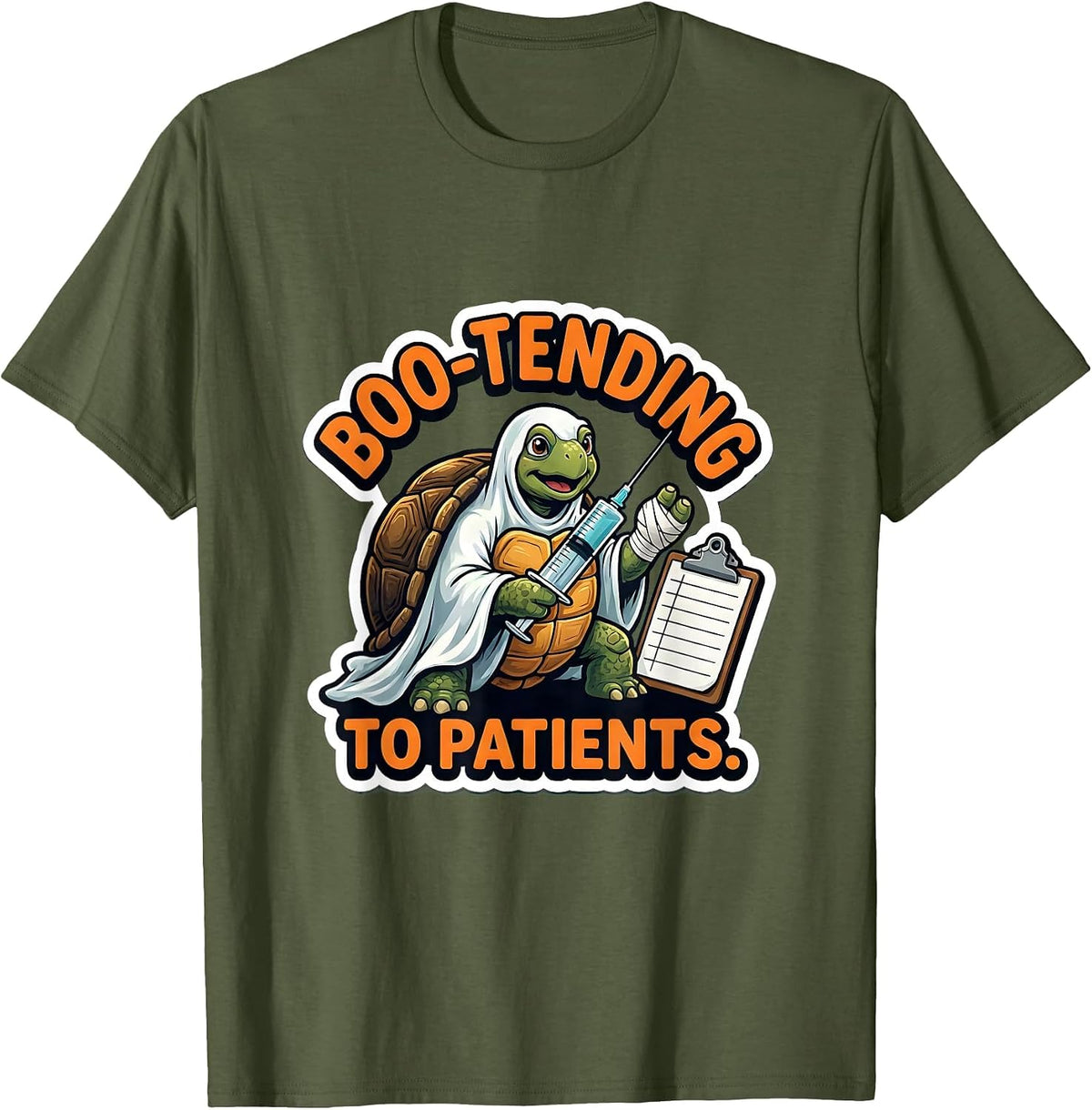 Men's Boo-tending To Patients Funny Vet Tech Halloween Workplace T-Shirt - Olive Green