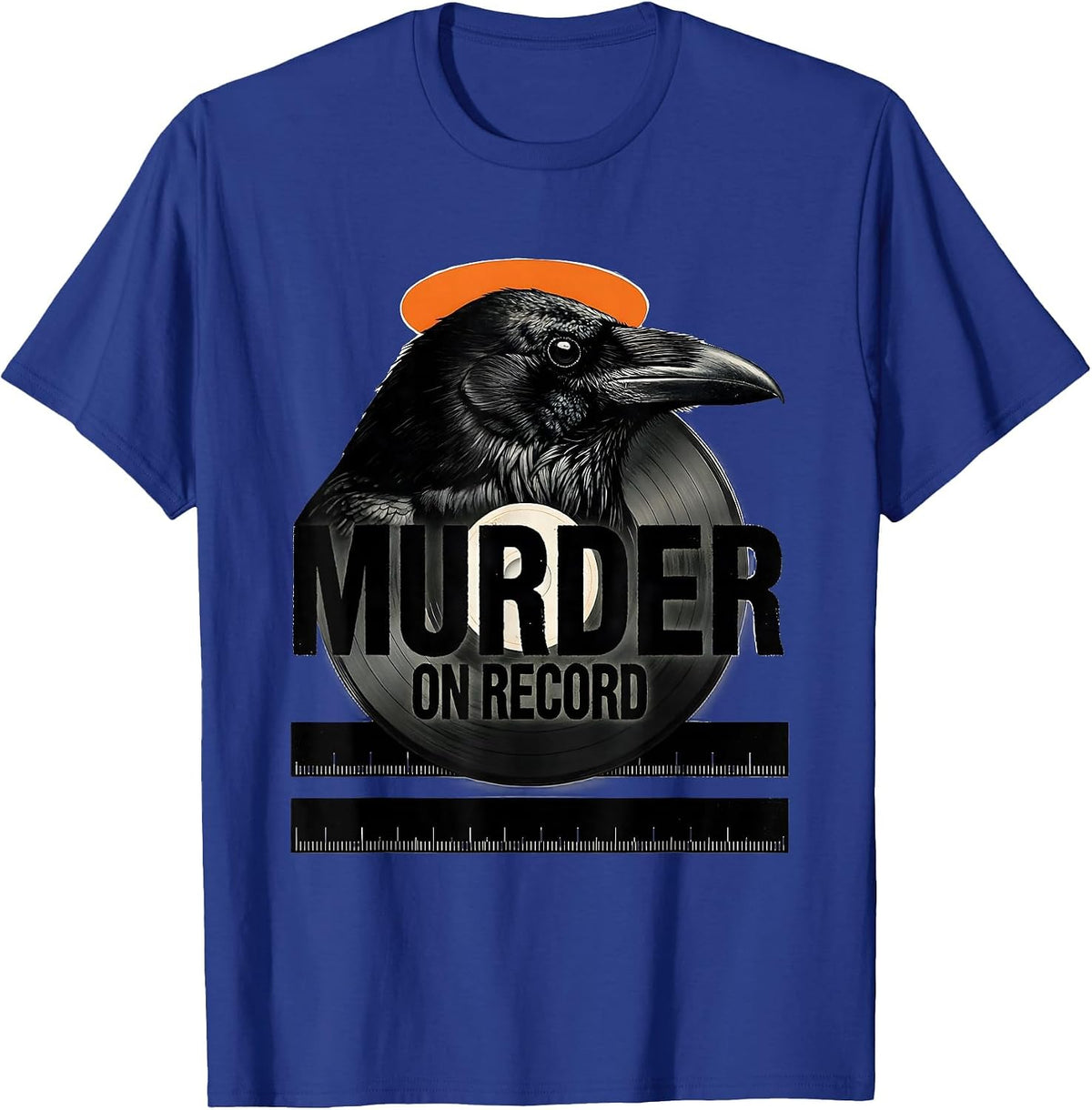 Murder On Record Brutalist Gothic Crow Humor Raven Lover T-Shirt - Royal Blue