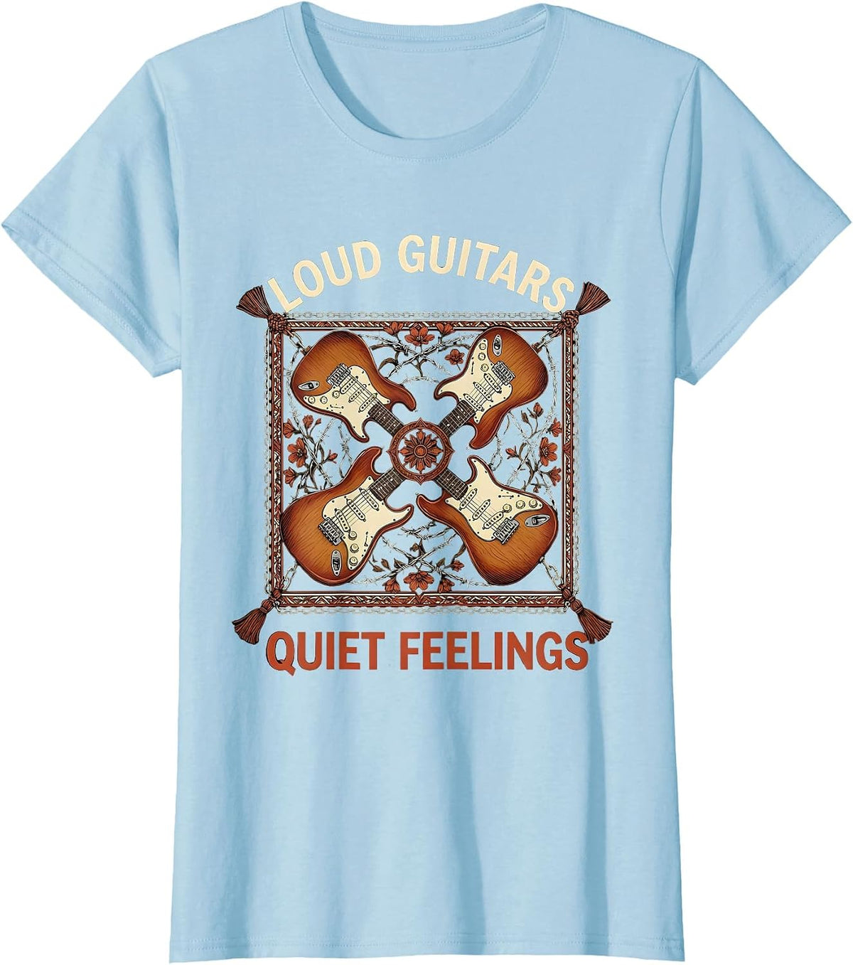 Loud Guitars Quiet Feelings Grunge Design T-Shirt - Baby Blue