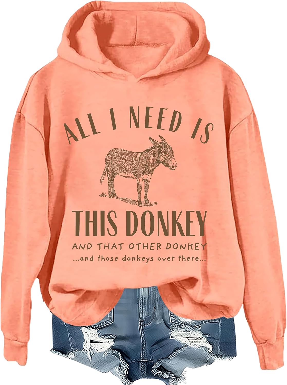 All I Need Is This Donkey Sweatshirt, Funny Farm Animal Crewneck Sweatshirt - Hami Orange-1