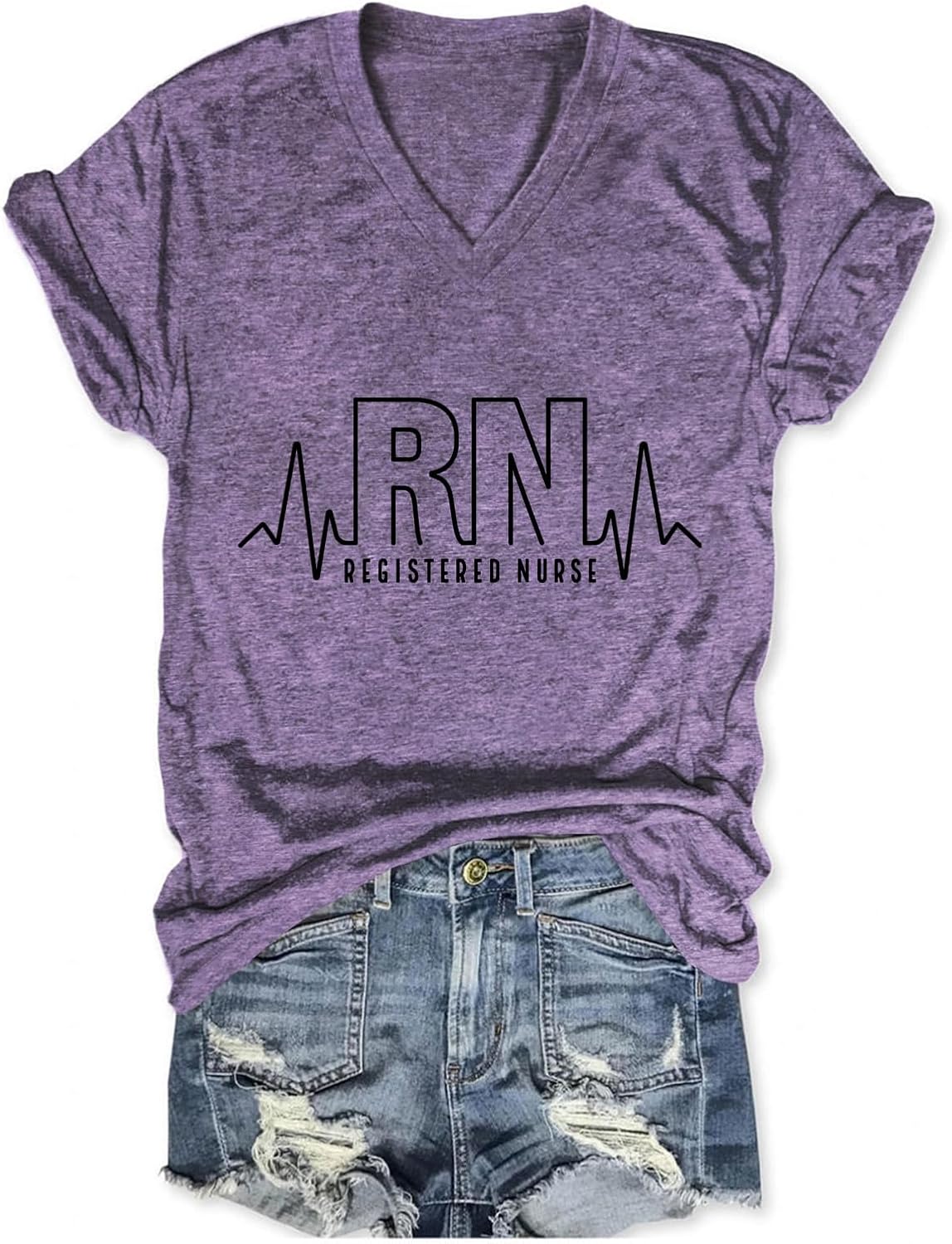 Nurse Shirts for Womens RN Registered Nurse T-Shirt Nurse Life Tshirts School Nursing Tops Casual Summer V Neck Tees - Purple