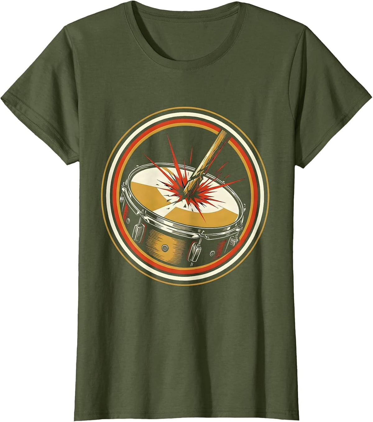 Women's Broken Drumstick Snare Drum 90s Band Graphic T-Shirt - Olive Green