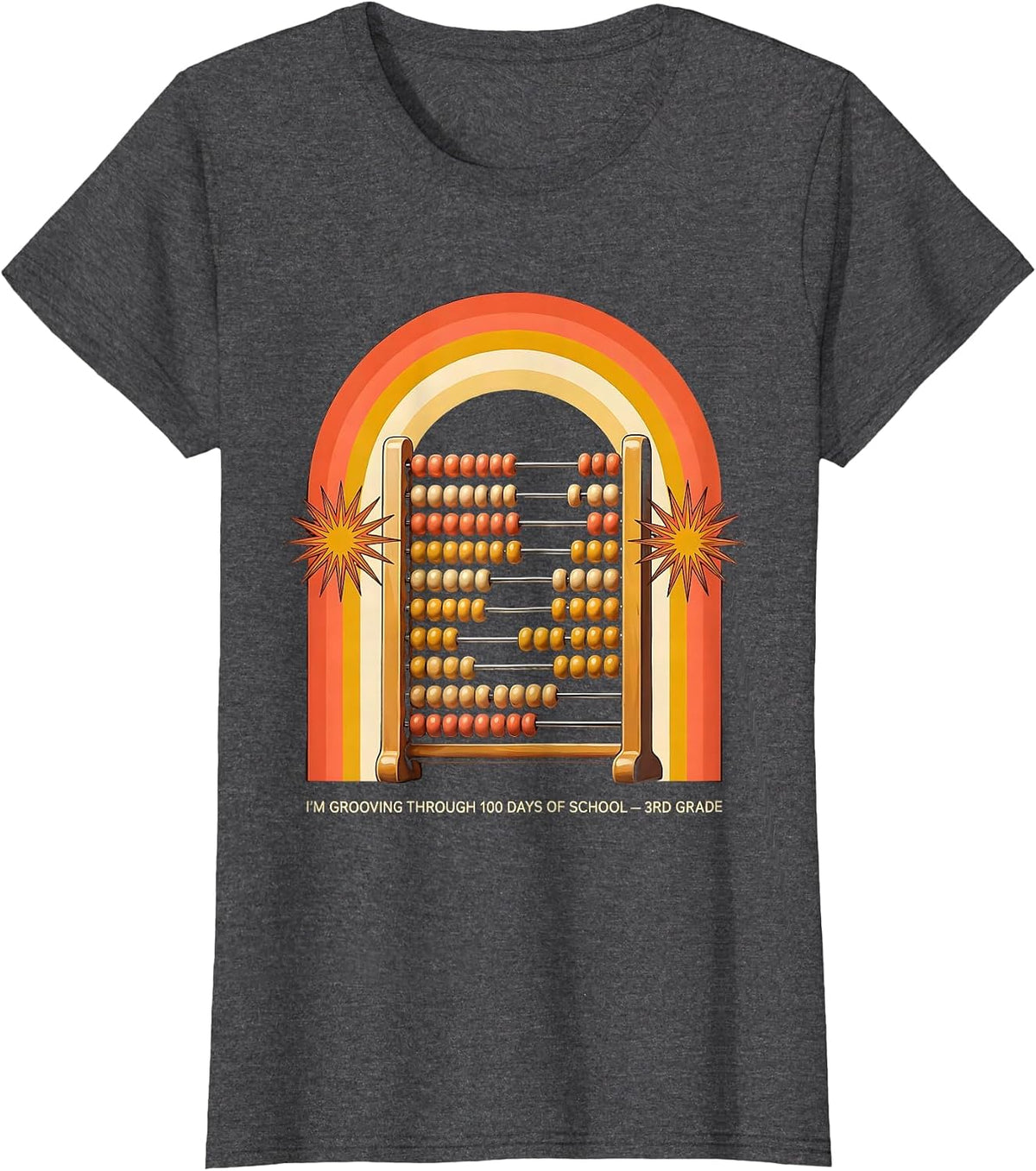 Women's I’m Grooving Through 100 Days Of School — 3rd Grade Retro T-Shirt - Dark Heather Grey