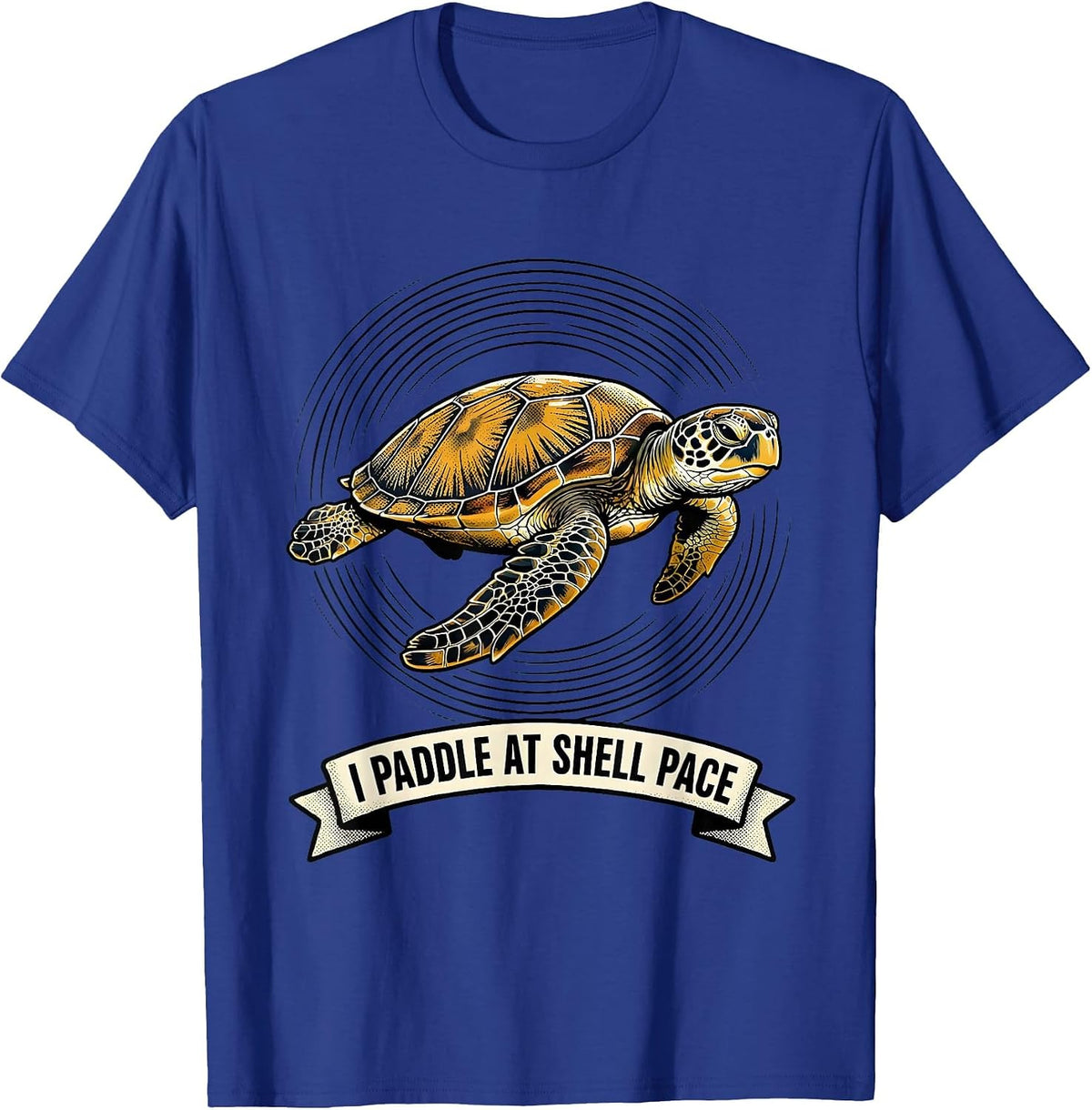 I Paddle At Shell Pace Retro Cartoon Sea Turtle Ocean Animal T-Shirt - Royal Blue
