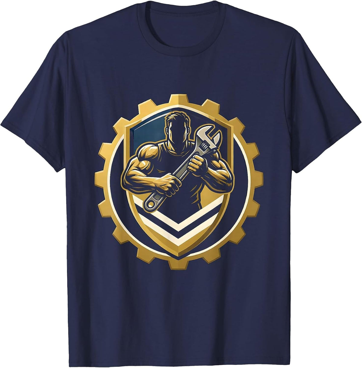 Men's Rugged Mechanic Wrench Graphic Tee T-Shirt - Navy Blue