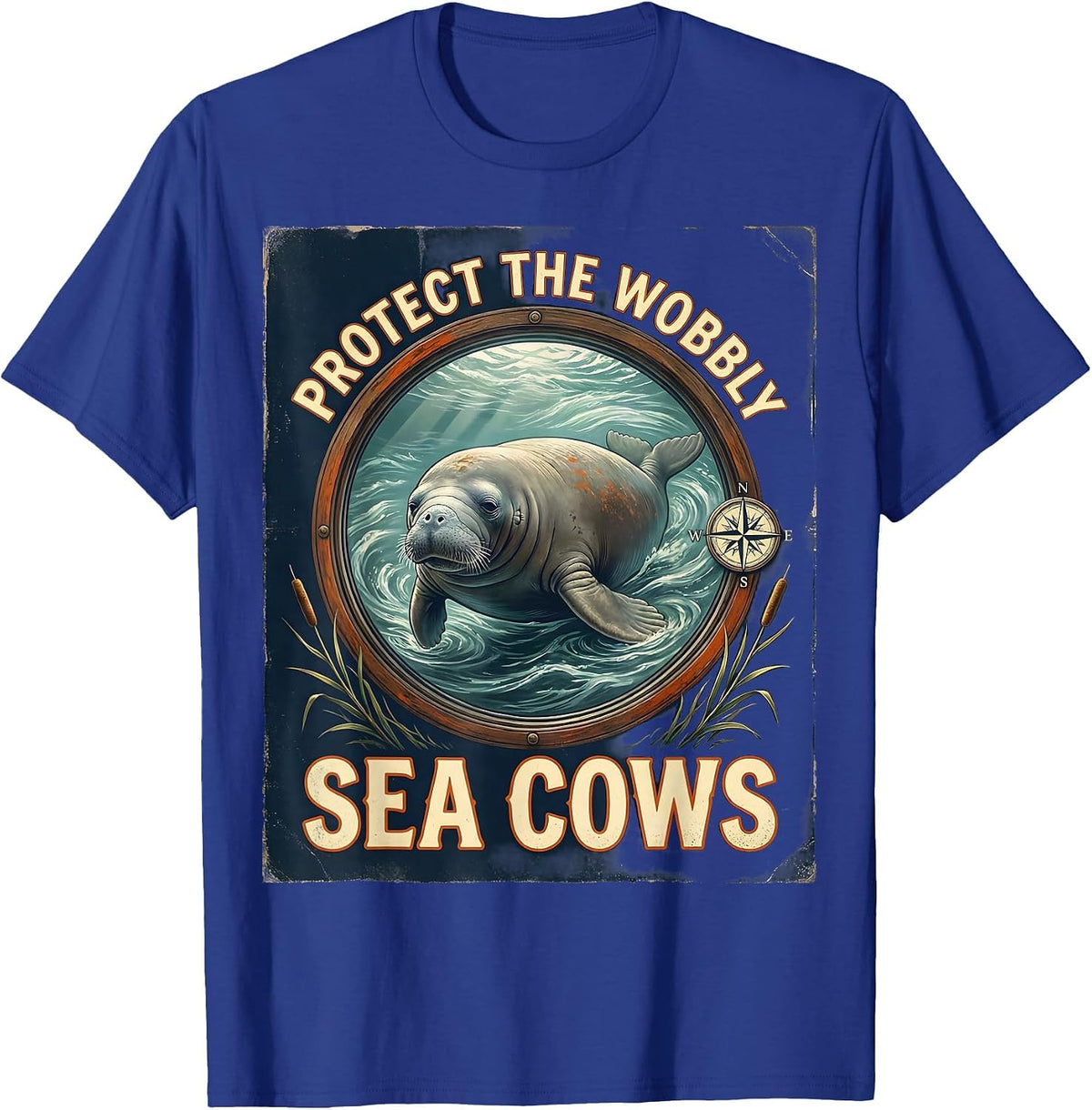 Men's Protect The Wobbly Sea Cows Vintage Manatee Lover Crystal T-Shirt - Royal Blue