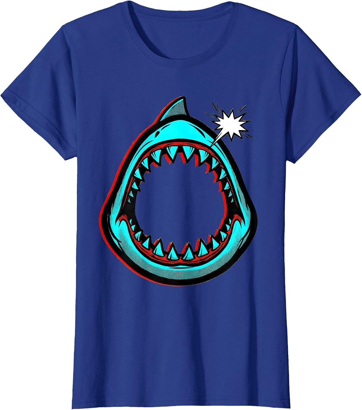 Women's Shark Jaw Pop Art Halloween Costume T-Shirt - Royal Blue