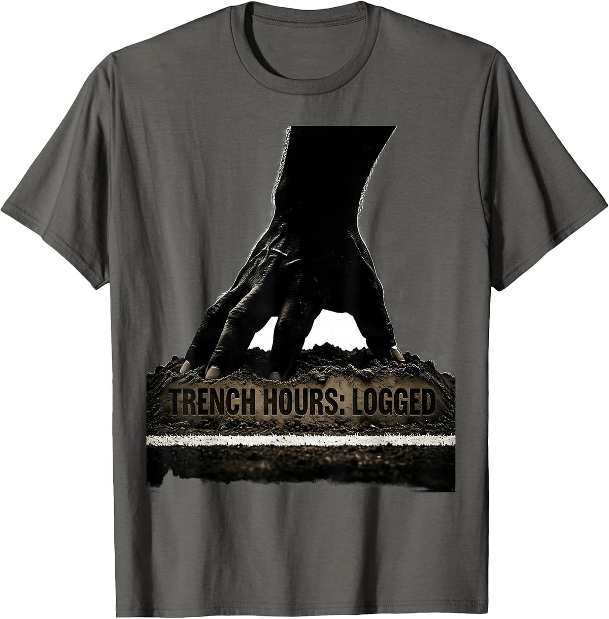 Trench Hours: Logged Funny Football Lineman Humor T-Shirt - Asphalt Grey