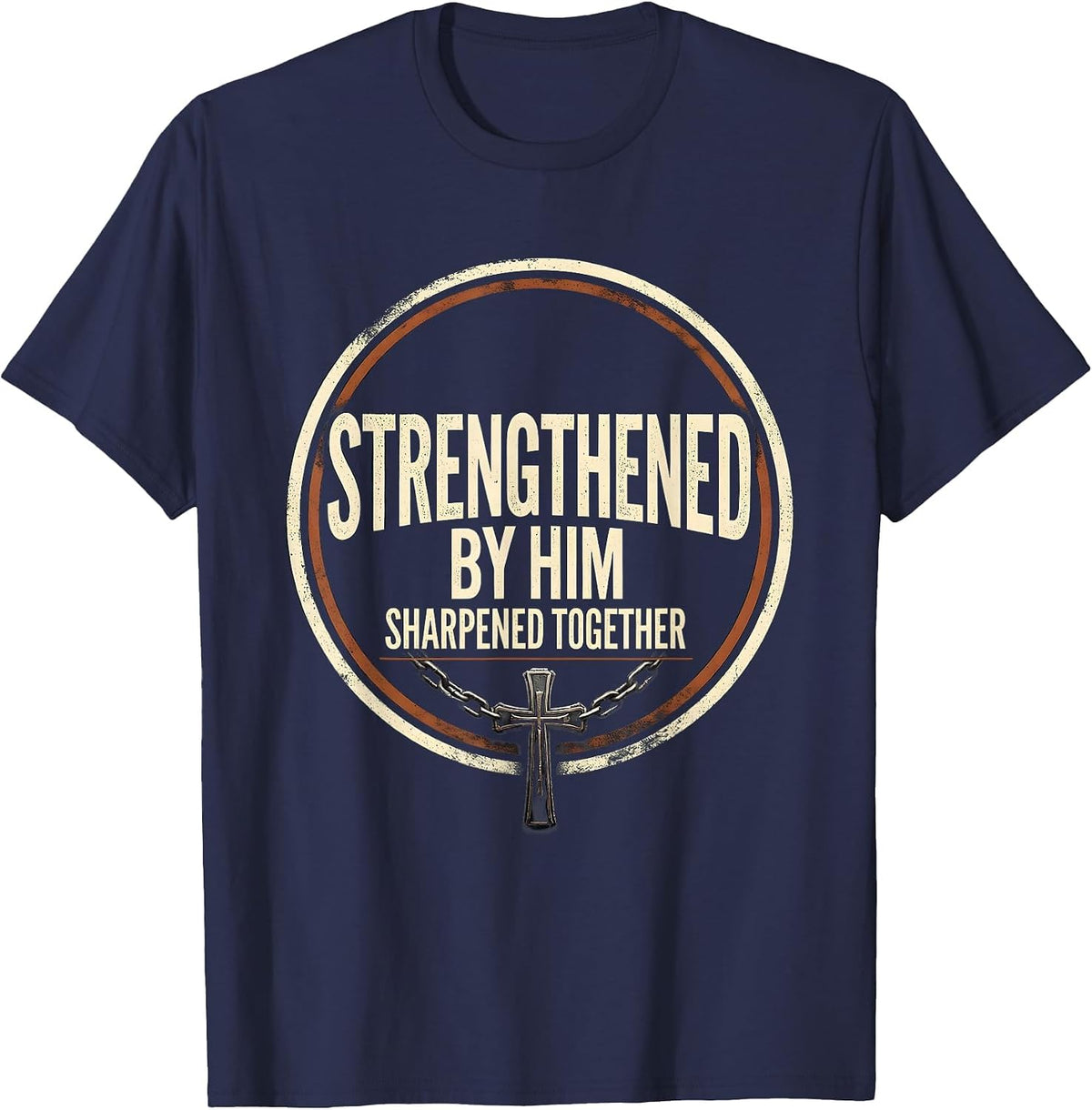 Strengthened By Him Sharpened Together Christian Gym T-Shirt - Navy Blue