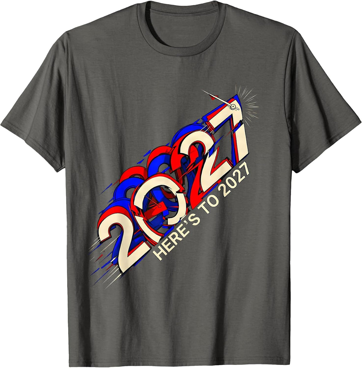 Here's To 2027 Futurist Dynamism New Years Eve Party Novelty T-Shirt - Asphalt Grey