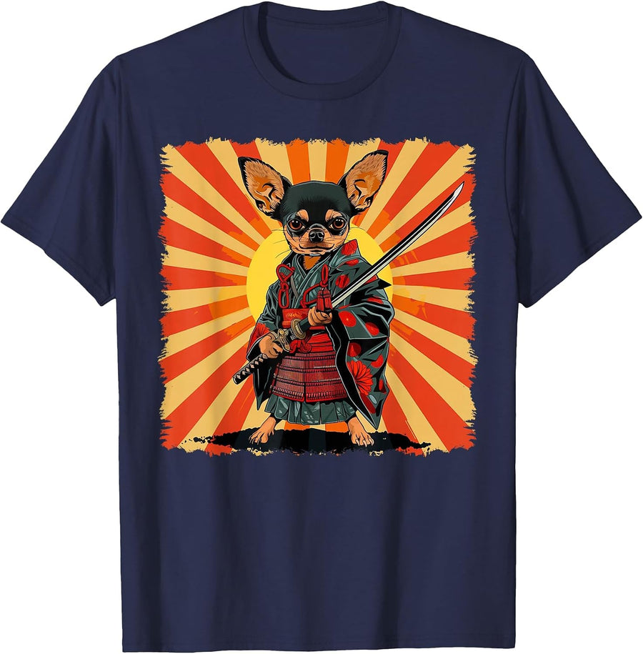 Chihuahua Dog Japanese Art Samurai Ukiyo-e T-Shirt - Navy Blue