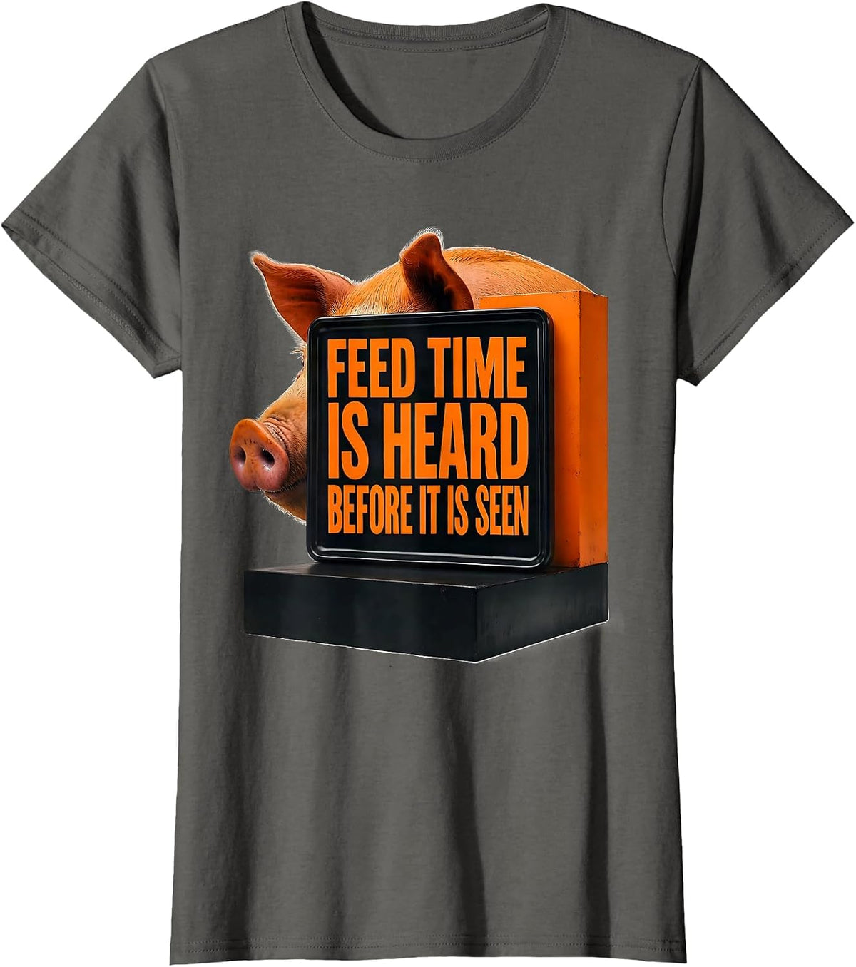 Women's Feed Time Is Heard Before It Is Seen Brutalist Pig Lover T-Shirt - Asphalt Grey