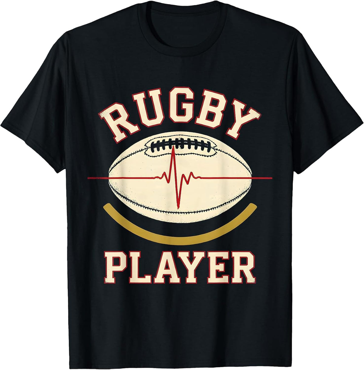Men's Rugby Player Sports Identity Heartbeat Pulse Line EKG T-Shirt - Black