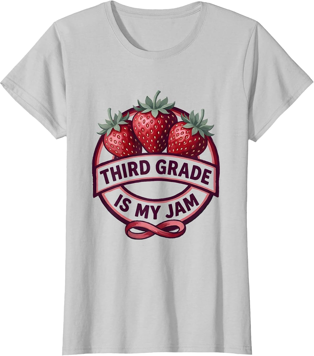 Women's Third Grade Is My Jam Strawberry Teacher Back To School T-Shirt - Silver Grey
