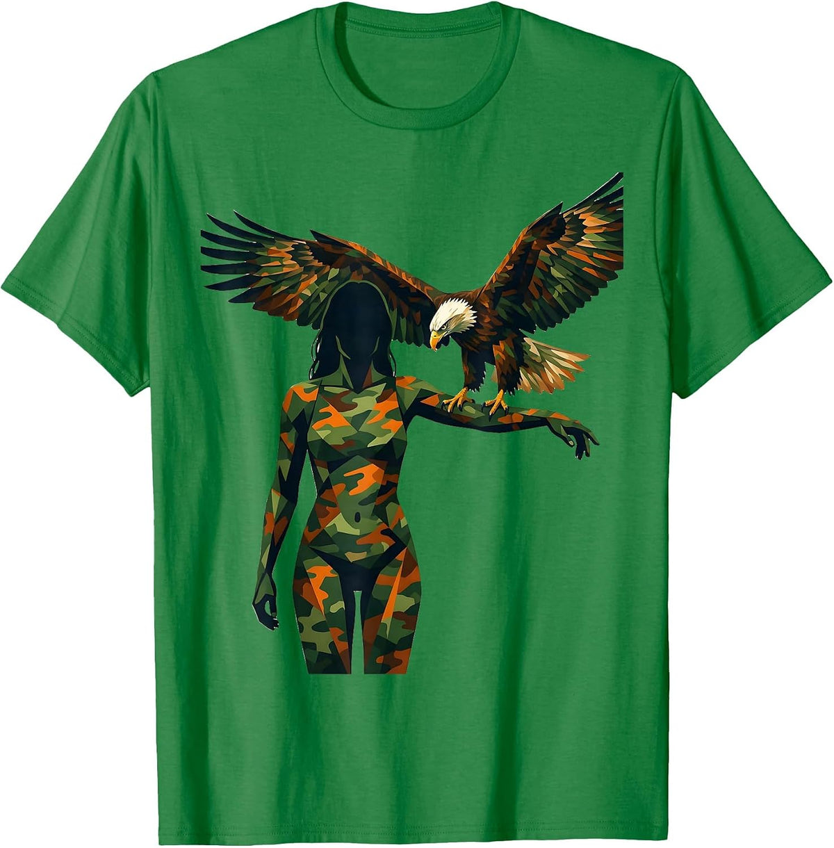 Men's Camo Eagle Falconer Wildlife Illustration T-Shirt - Kelly Green