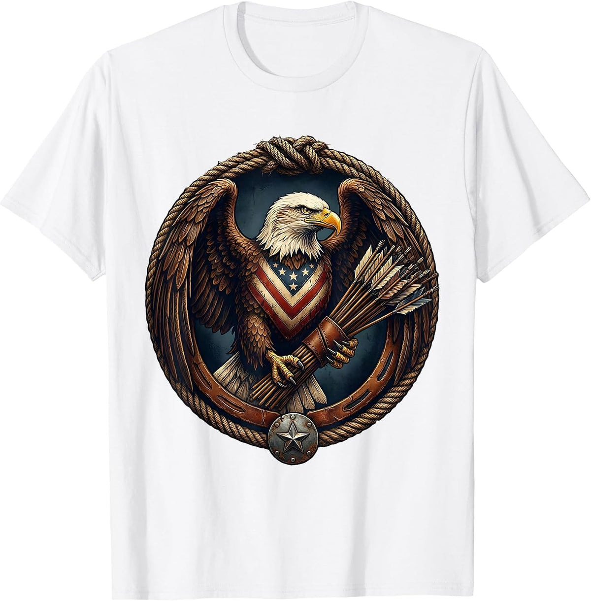 Men's 1776 Bald Eagle Thirteen Arrows Patriotic Design T-Shirt - White