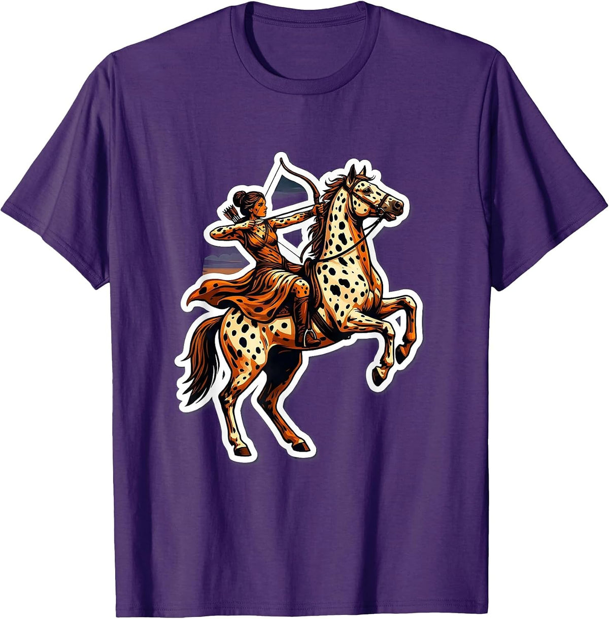Men's Dalmatian Spotted Archer on Horseback at Dusk T-Shirt - Purple