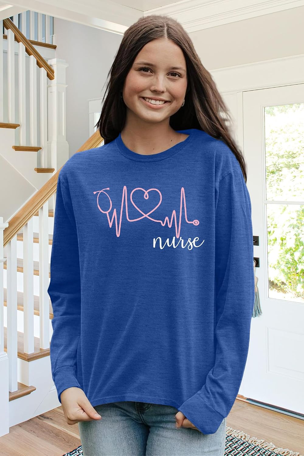 SFHFY Nurse Shirts Women: Nurse Life T-Shirt Casual Heartbeat Graphic Tee - size chart
