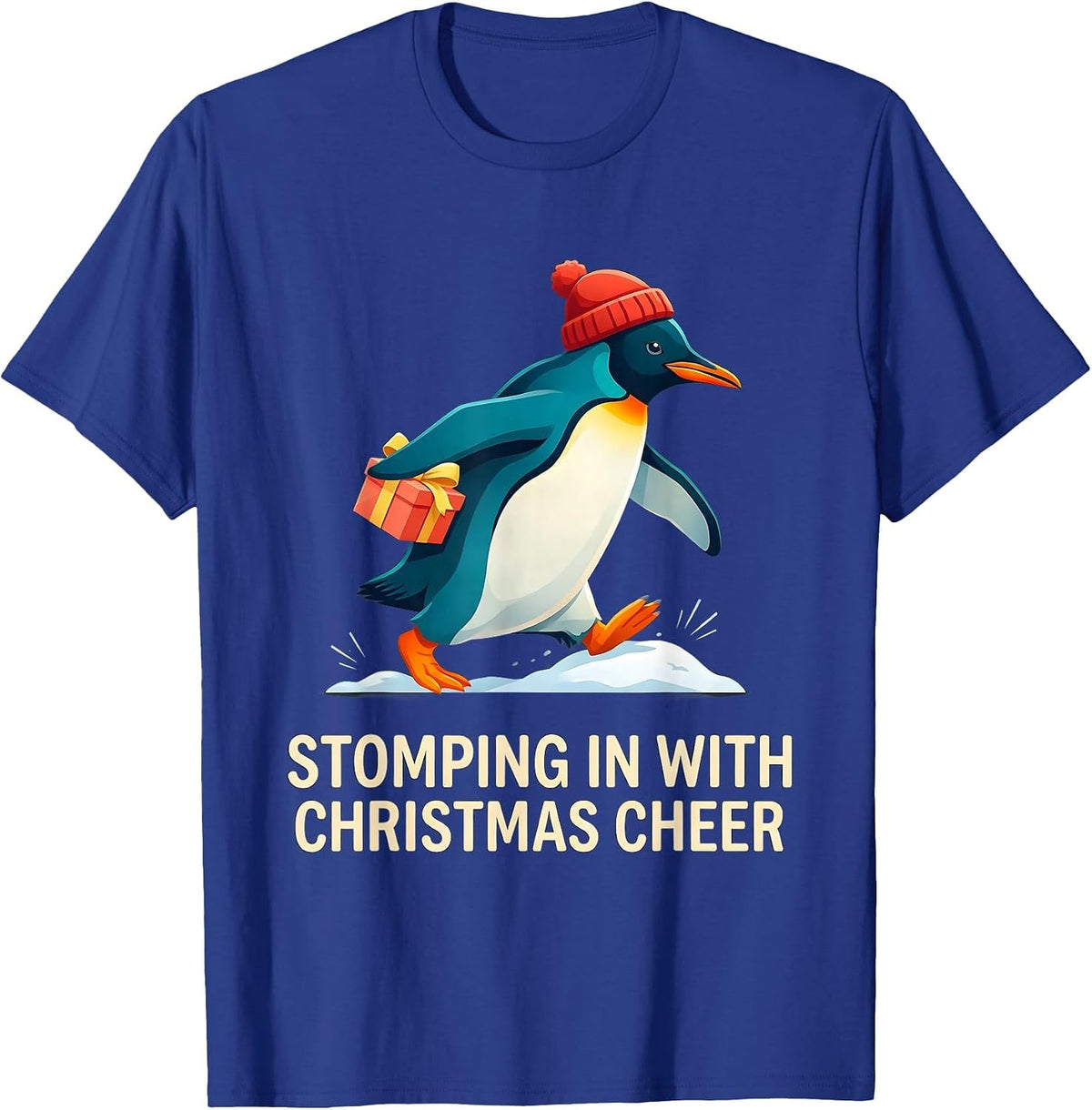 Men's Stomping In With Christmas Cheer Funny Penguin Lover T-Shirt - Royal Blue
