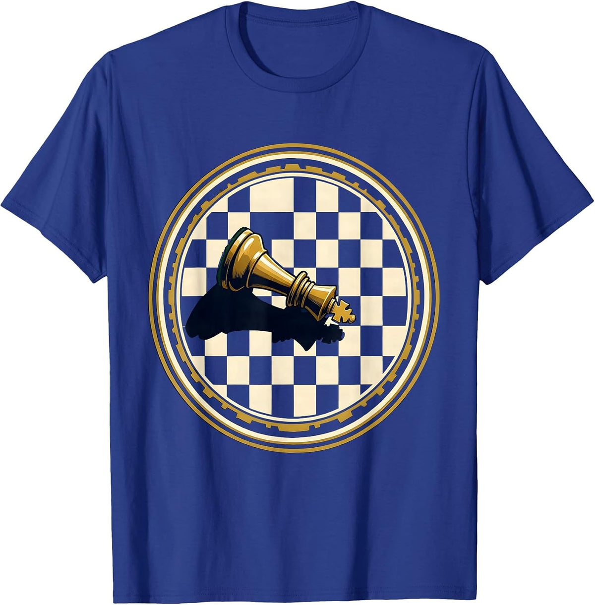 Tipped Chess King Fallen Piece Graphic Design T-Shirt - Royal Blue