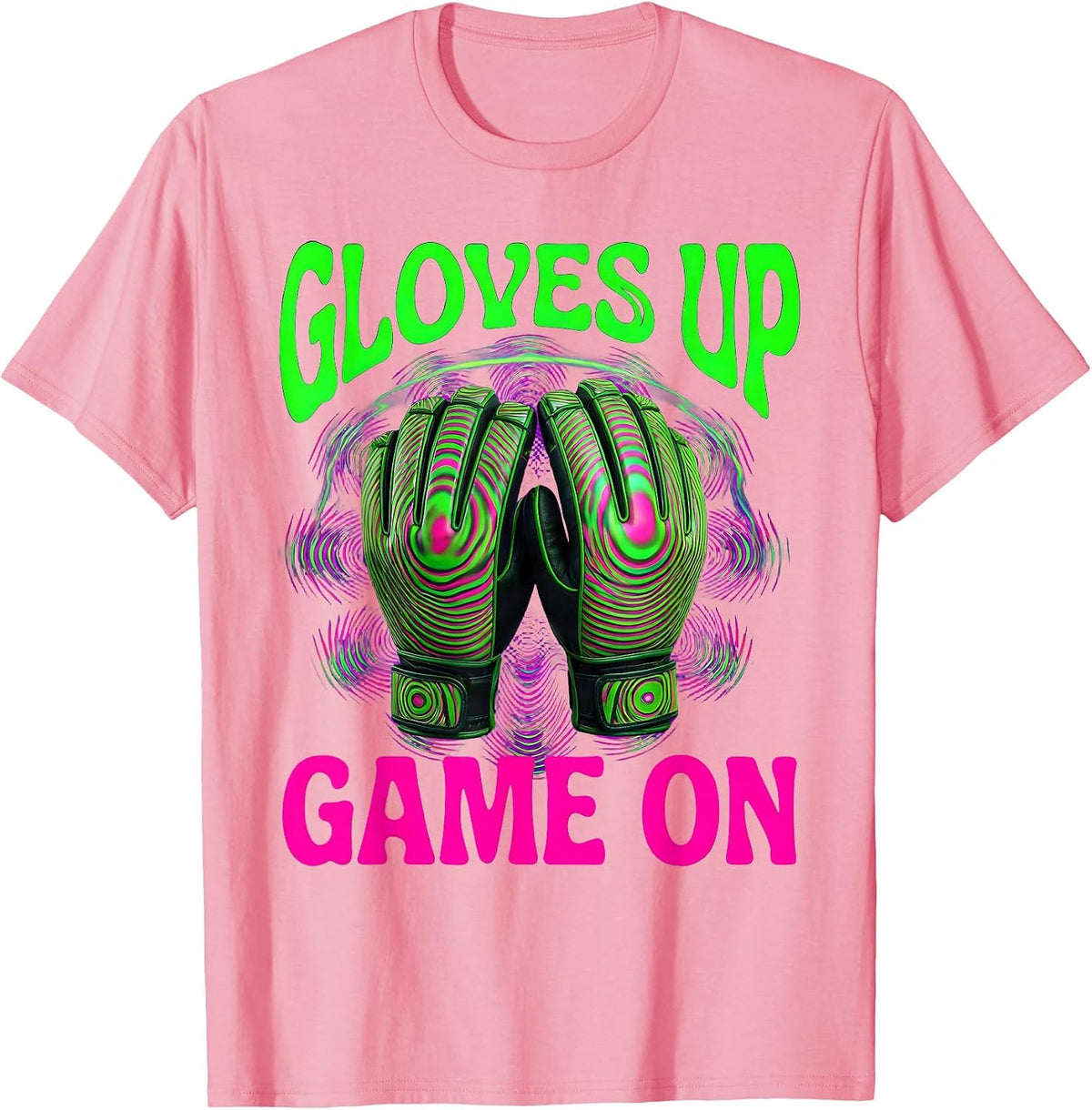Men's Gloves Up Game On Goalie Graphic Design T-Shirt - Pink
