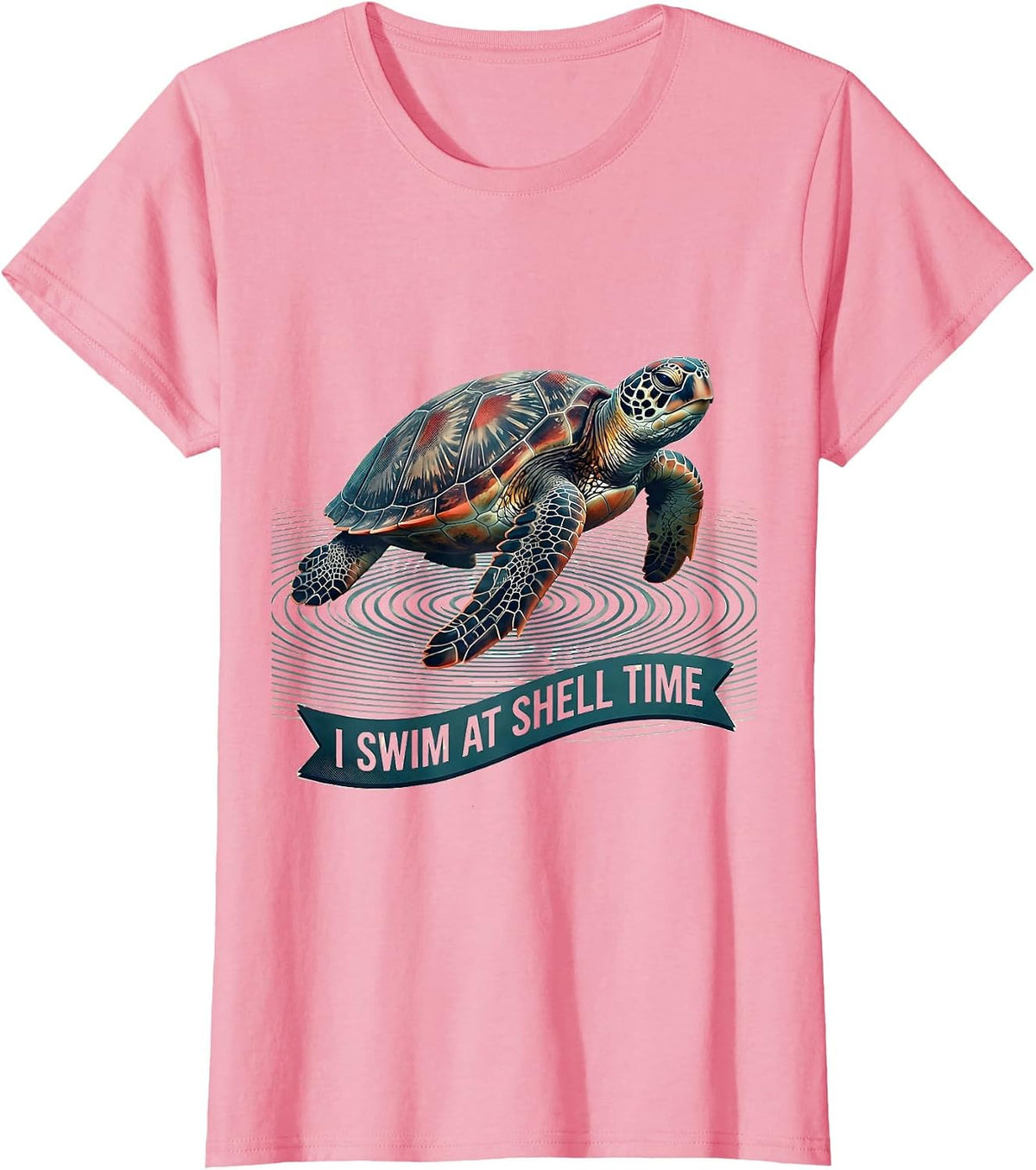 Women's I Swim At Shell Time Midcentury Modern Sea Turtle Ocean T-Shirt - Pink