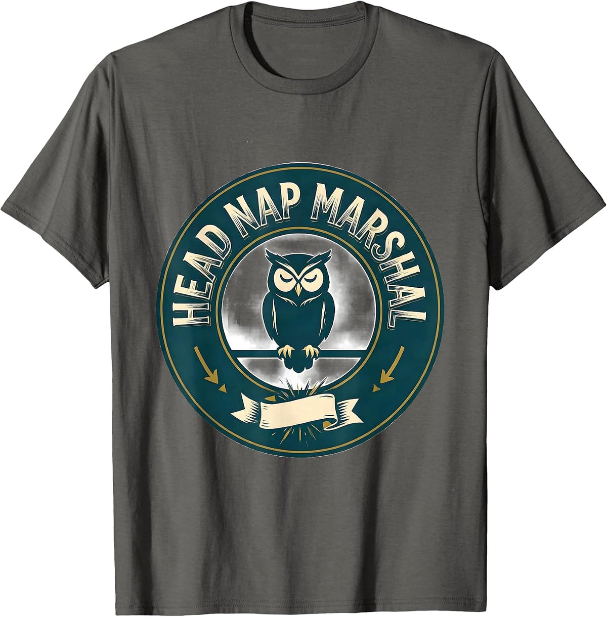 Head Nap Marshal Cute Owl Sleepshirt Animal Lover Novelty T-Shirt - Asphalt Grey