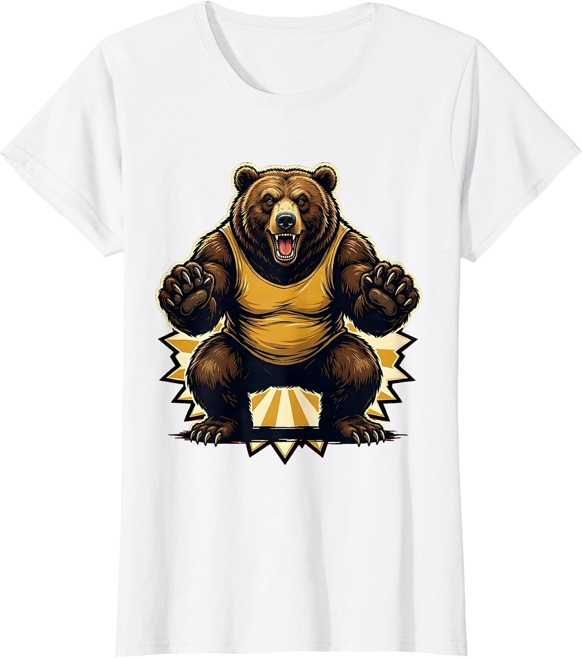 Funny Bear Doing Squats Gym Workout Illustration T-Shirt - White