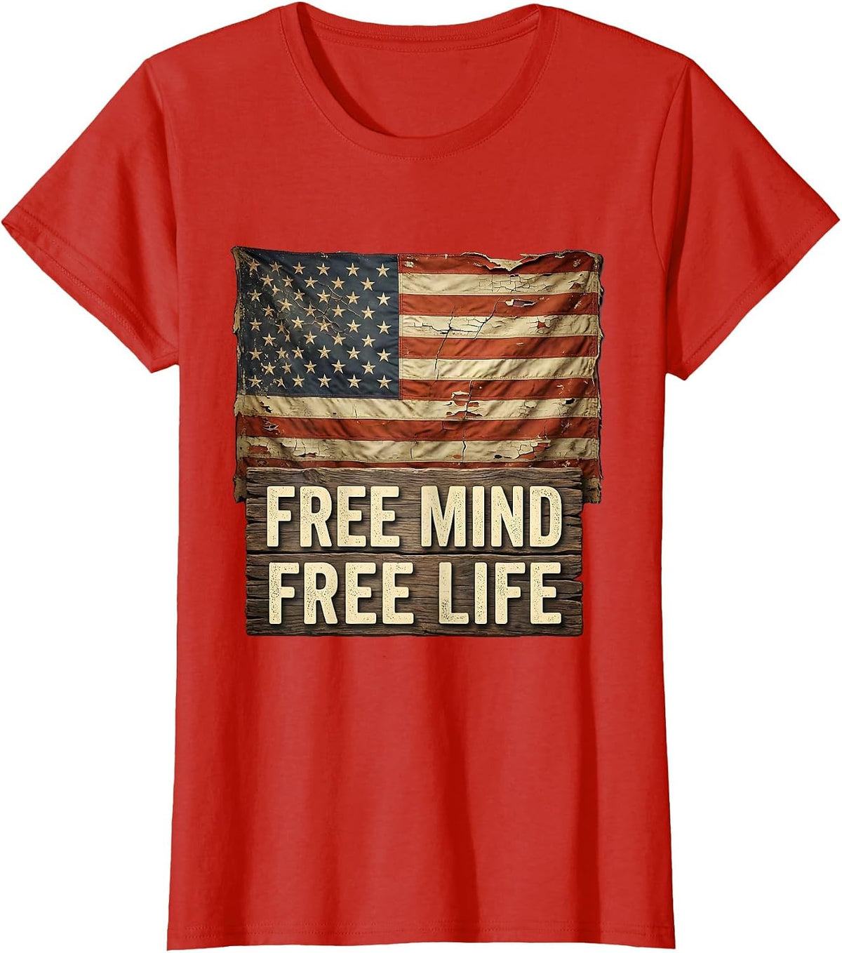 Women's Free Mind Free Life Freedom Graphic Design T-Shirt - Red