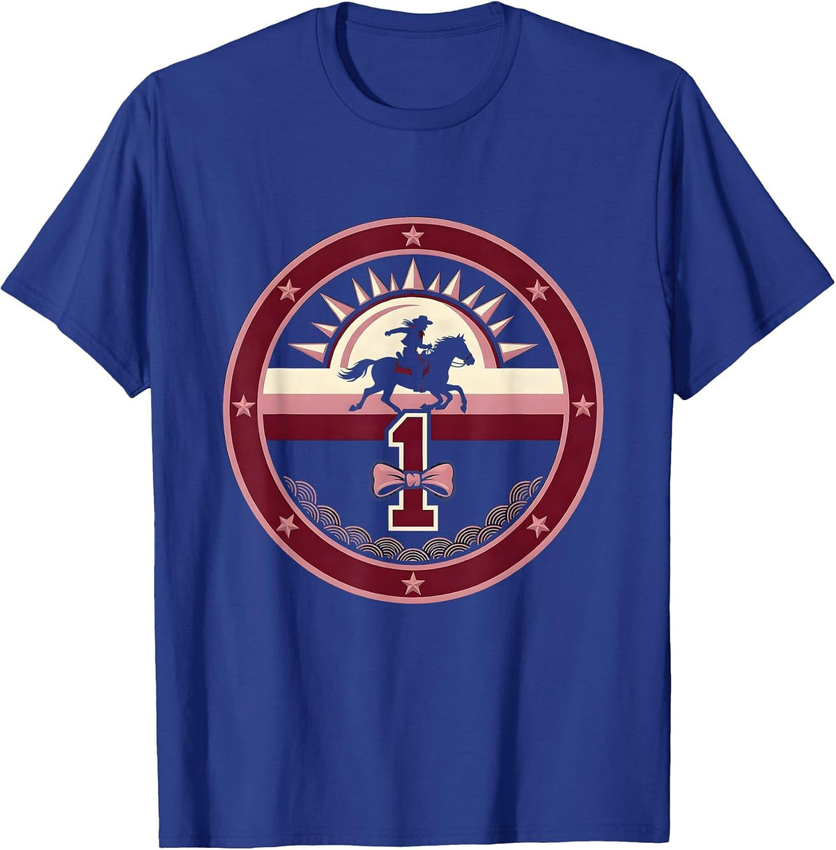 Cowgirl Silhouette Riding Into The Setting Sun T-Shirt - Royal Blue