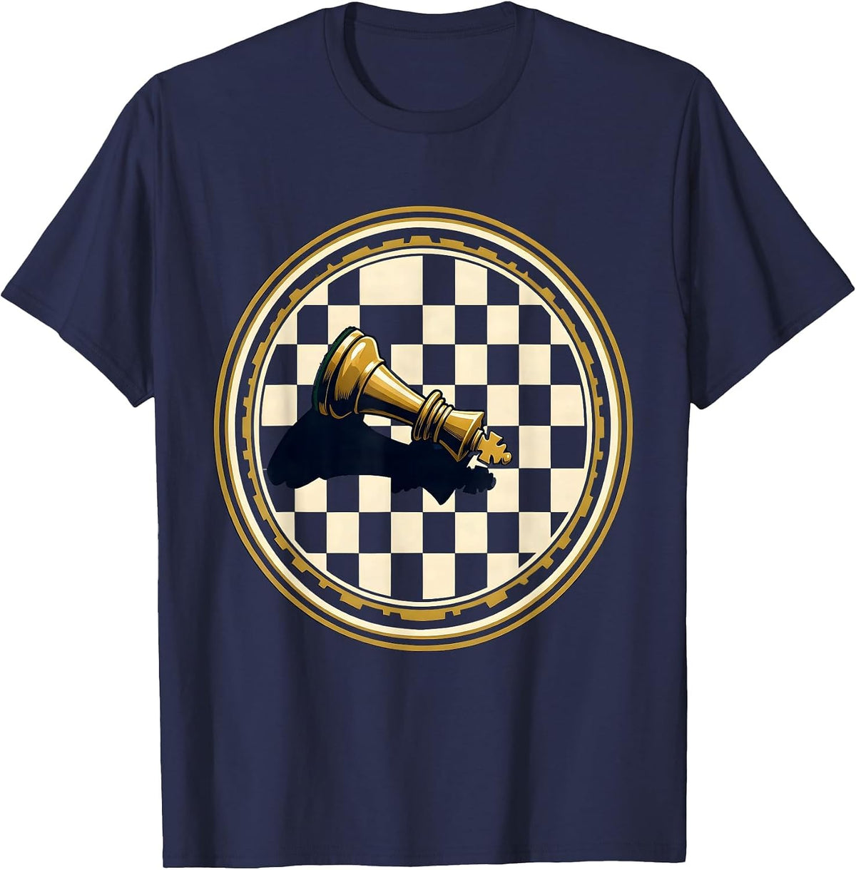 Tipped Chess King Fallen Piece Graphic Design T-Shirt - Navy Blue