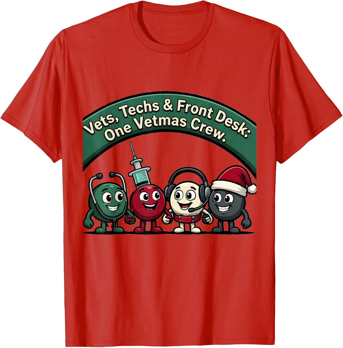 Men's Vets, Techs & Front Desk: One Vetmas Crew Funny T-Shirt - Red