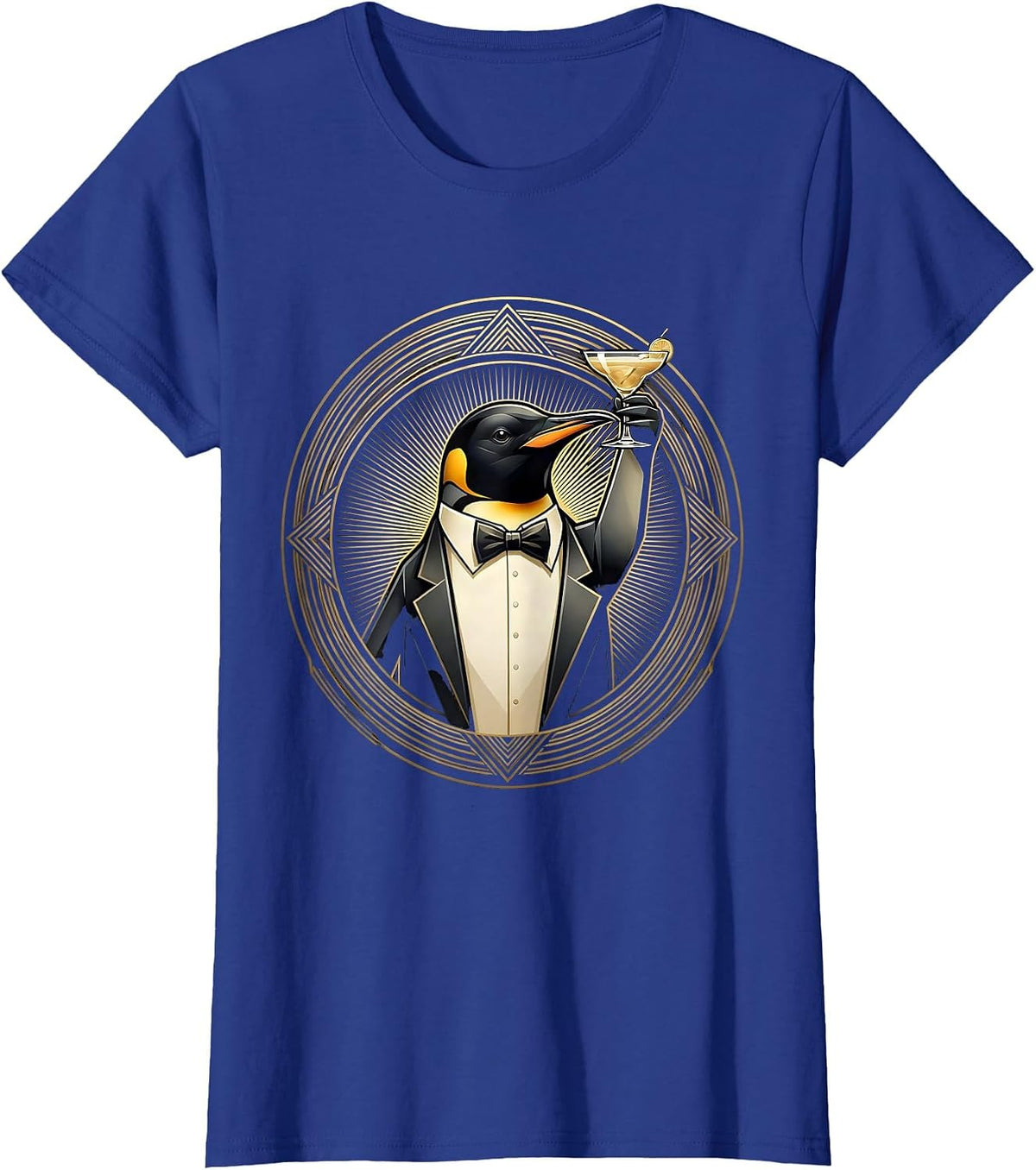 Women's Dapper Penguin Tuxedo Cocktail Party Graphic T-Shirt - Royal Blue