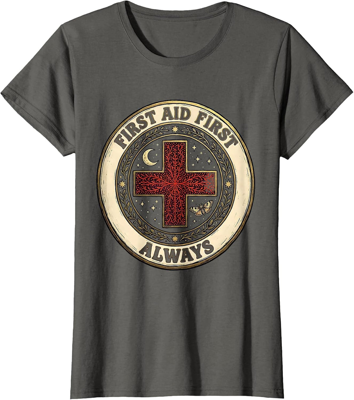 Women's First Aid First Always School Nurse Design T-Shirt - Asphalt Grey