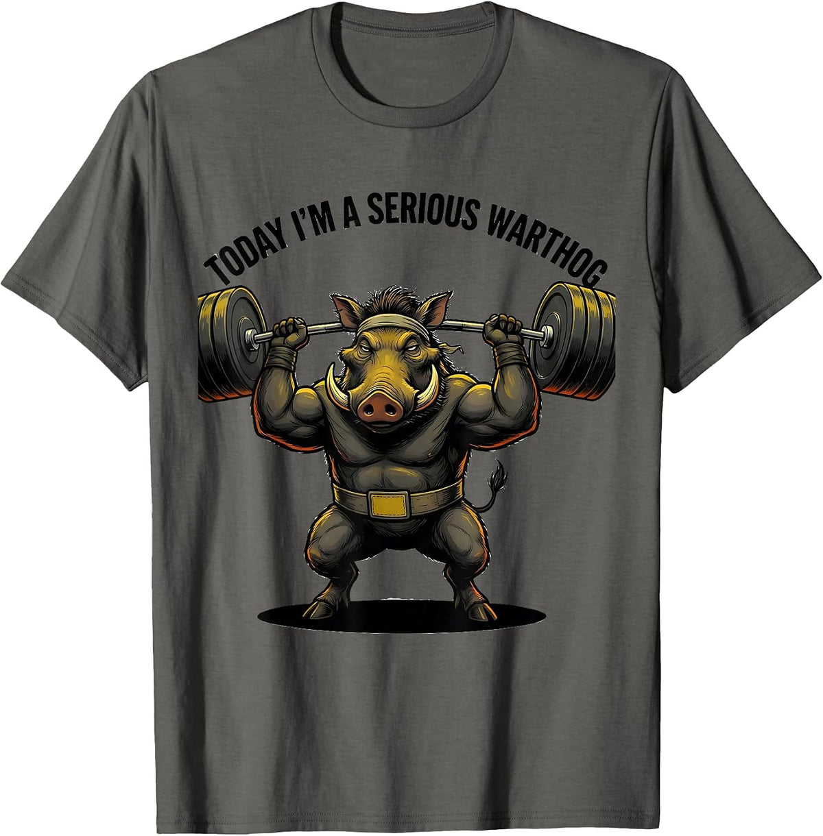 Today I'm A Serious Warthog Funny Gym Weightlifting Cartoon T-Shirt - Asphalt Grey