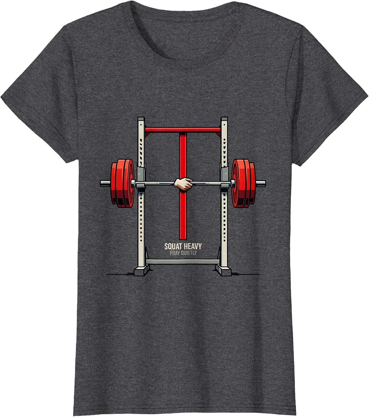 Women's Squat Heavy, Pray Quietly Geometric Christian Gym Faith T-Shirt - Dark Heather Grey