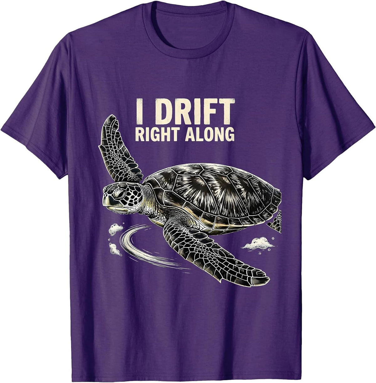 Men's I Drift Right Along Scratchboard Sea Turtle Tropical T-Shirt - Purple
