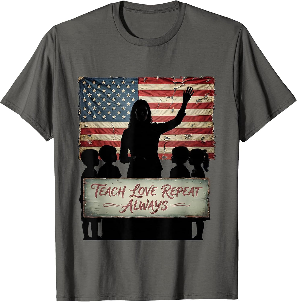 Teach Love Repeat Always Elementary Teacher Design T-Shirt - Asphalt Grey