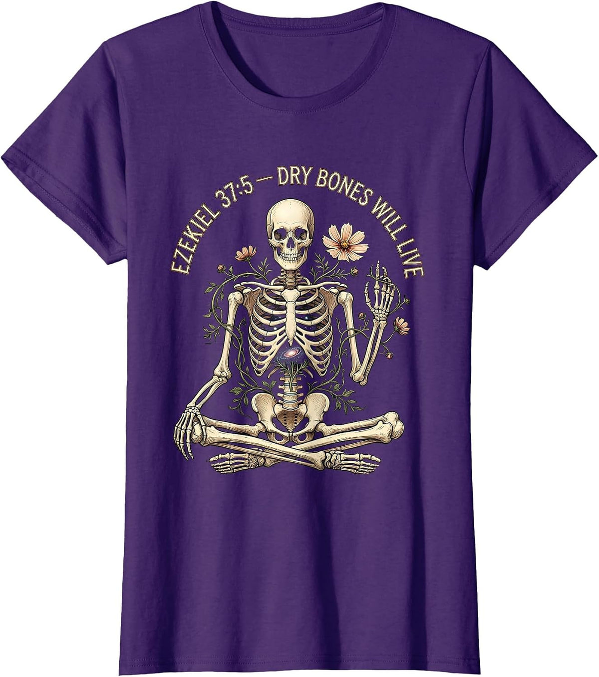Women's Ezekiel 37:5 Dry Bones Will Live Christian Skeleton Humor T-Shirt - Purple