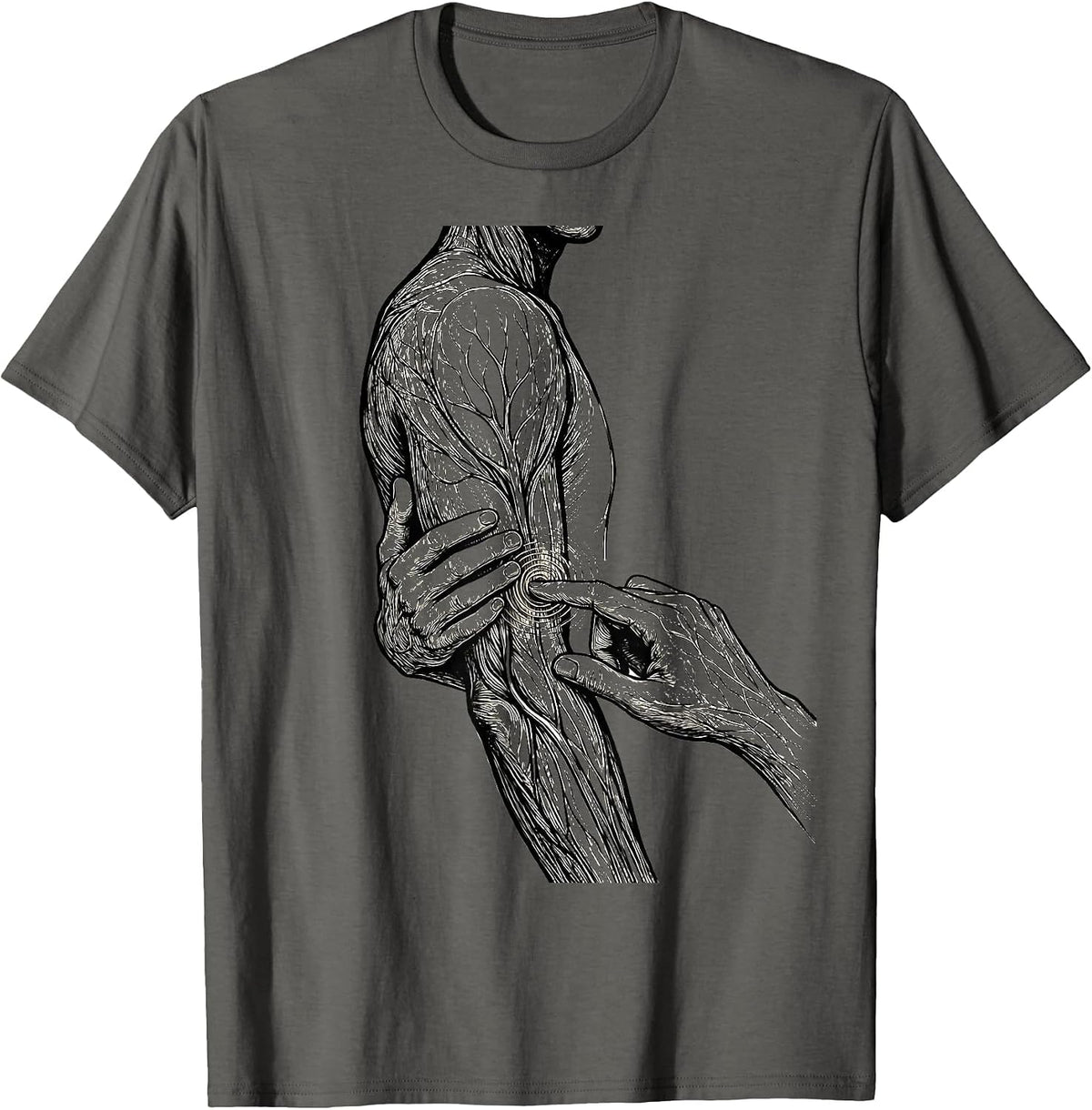 Anatomical Lines Massage Therapist Line Art Occupational T-Shirt - Asphalt Grey