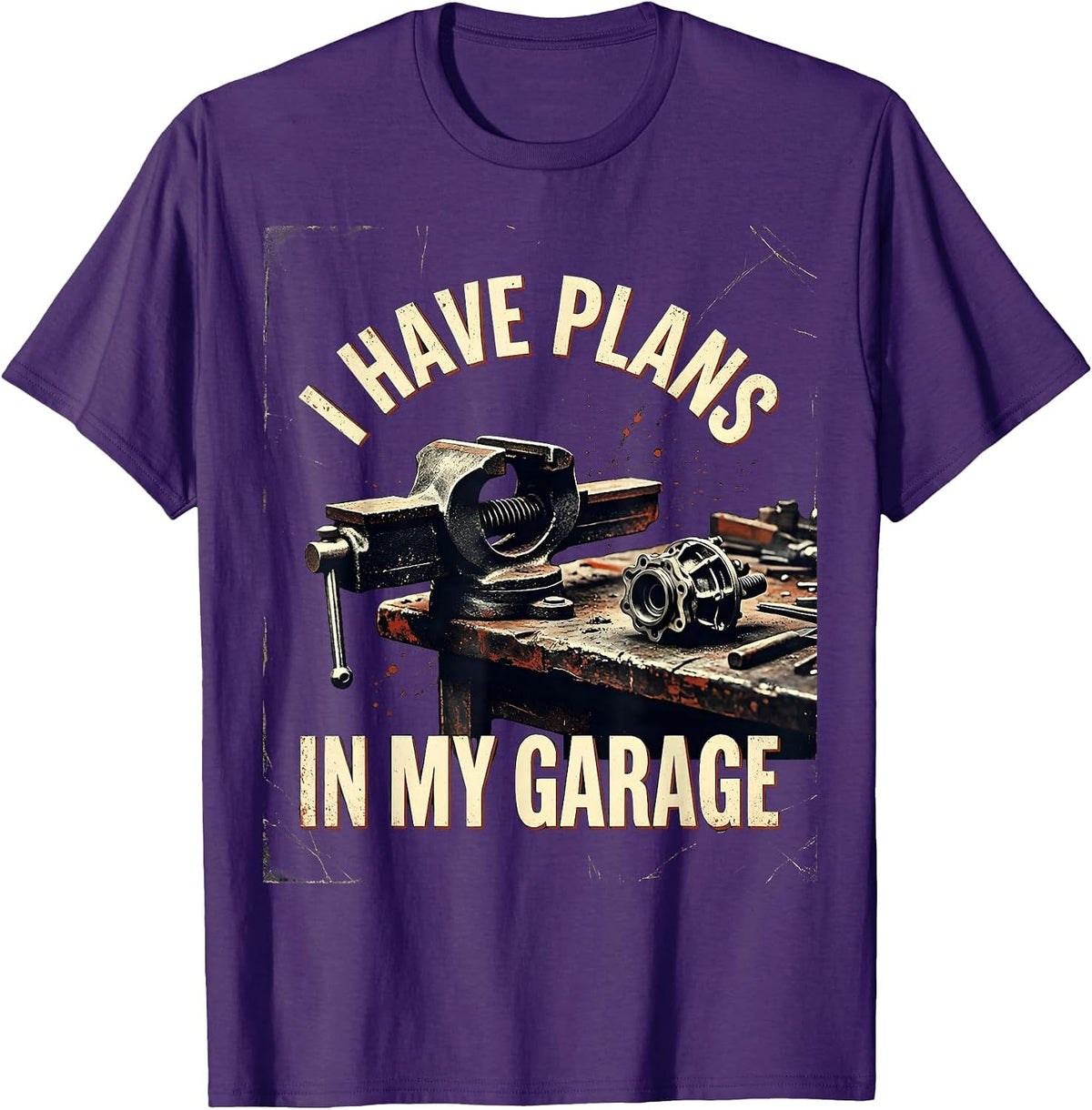 I Have Plans In My Garage Distressed Mechanic Dad Joke T-Shirt - Purple
