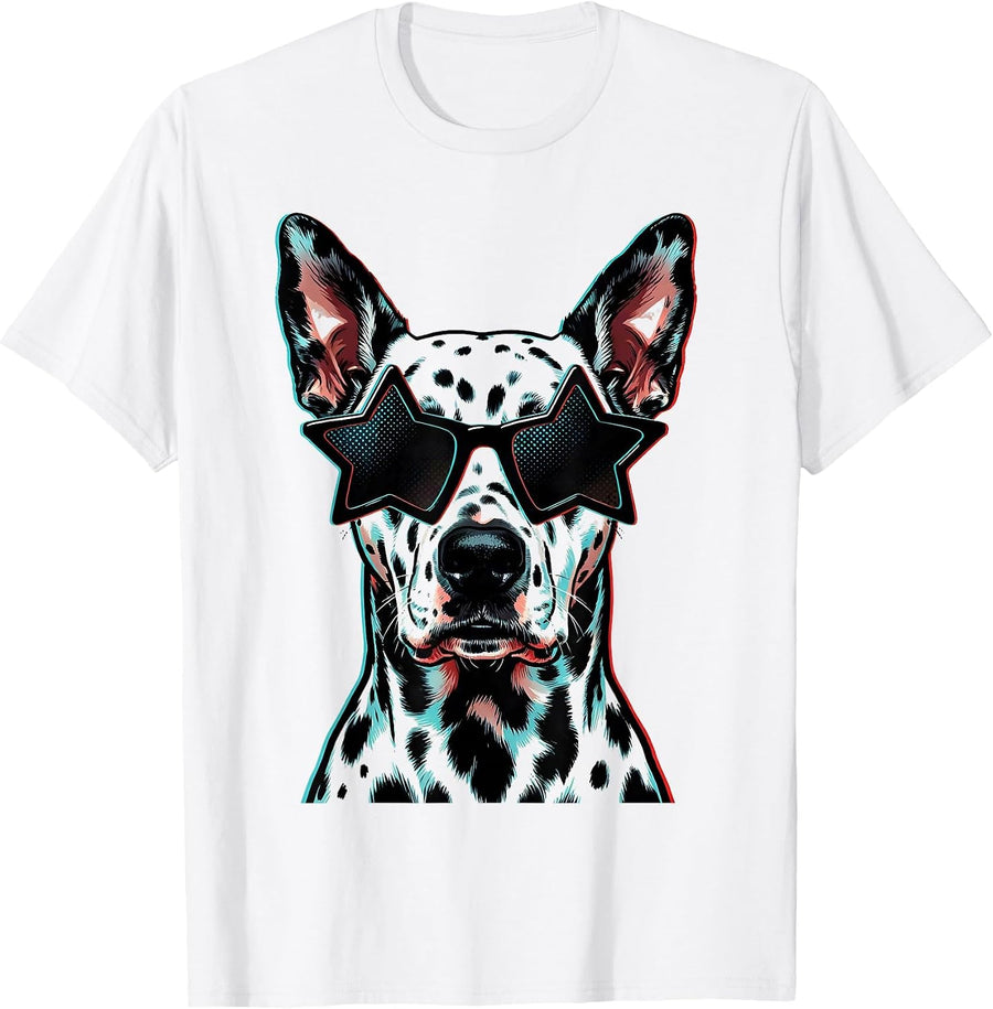 Men's Dalmatian Sunglasses Pop Art Dog Breed Portrait T-Shirt - White