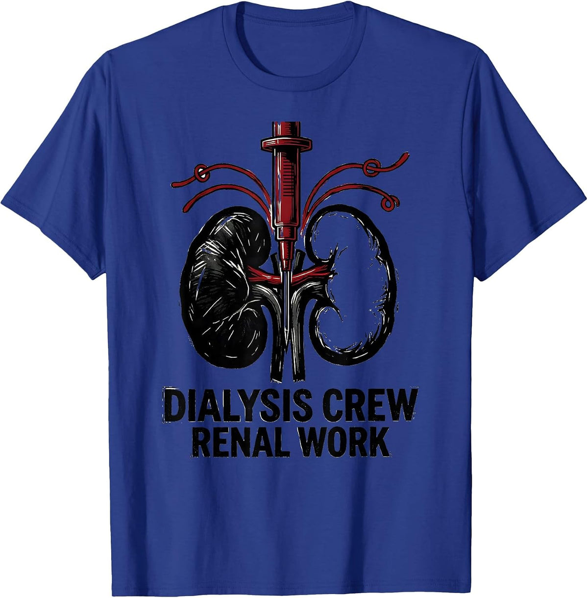Men's Dialysis Crew Renal Work Linocut Nephrology Nurse Gift T-Shirt - Royal Blue
