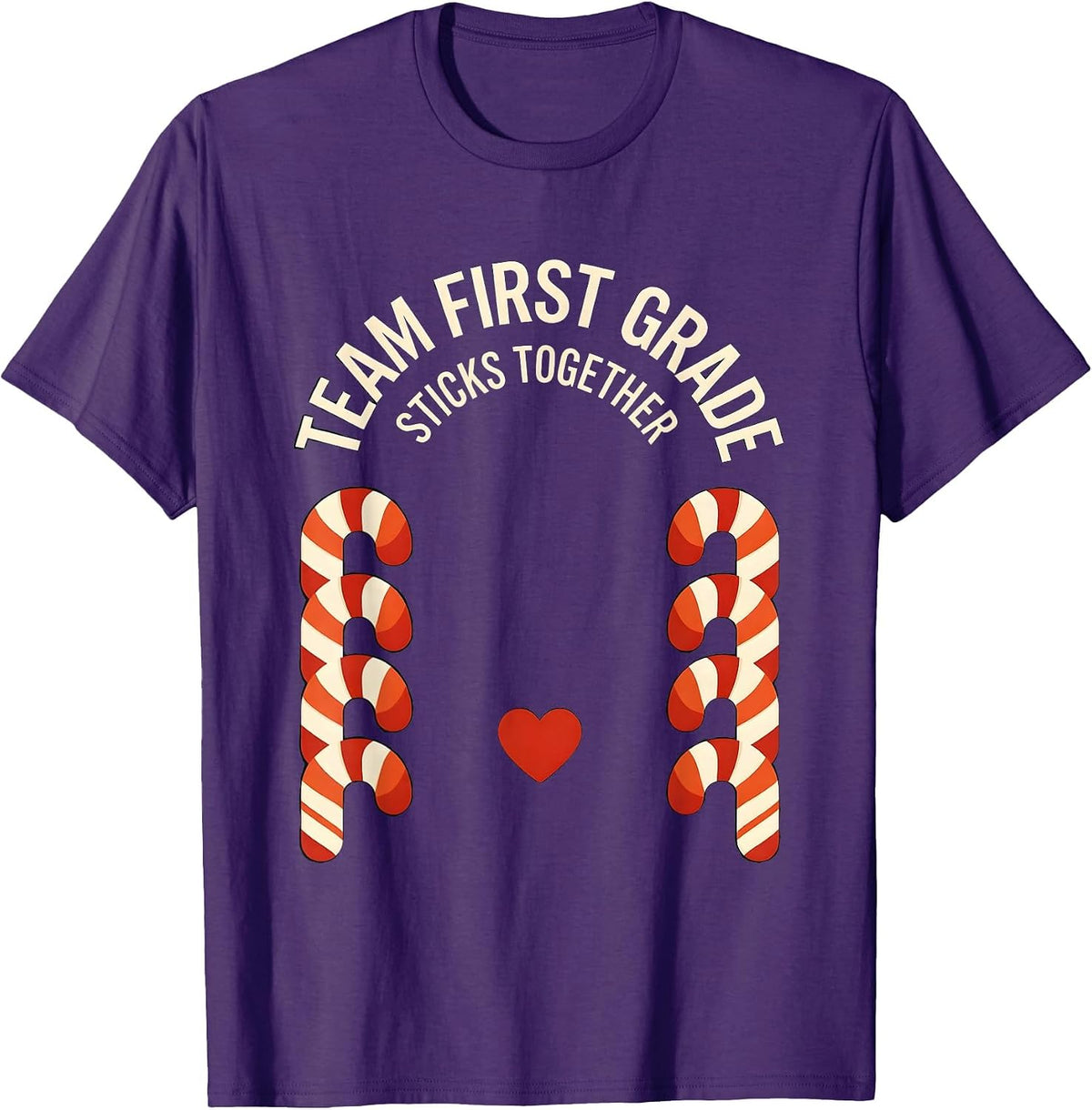 Men's Team First Grade Sticks Together Christmas Candy Cane T-Shirt - Purple
